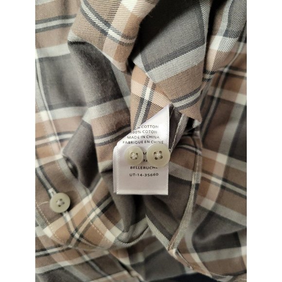 UNTUCKit Mens Belleruche Gray‎ Brown Plaid Cotton Button Front Shirt XXL - Picture 8 of 9